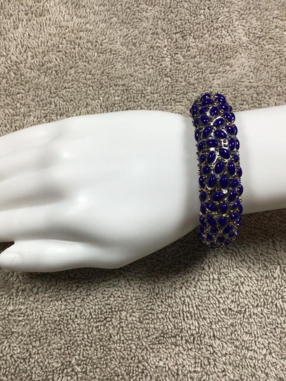 Cobalt Blue Pave Stone Hinge Bangle Bracelet